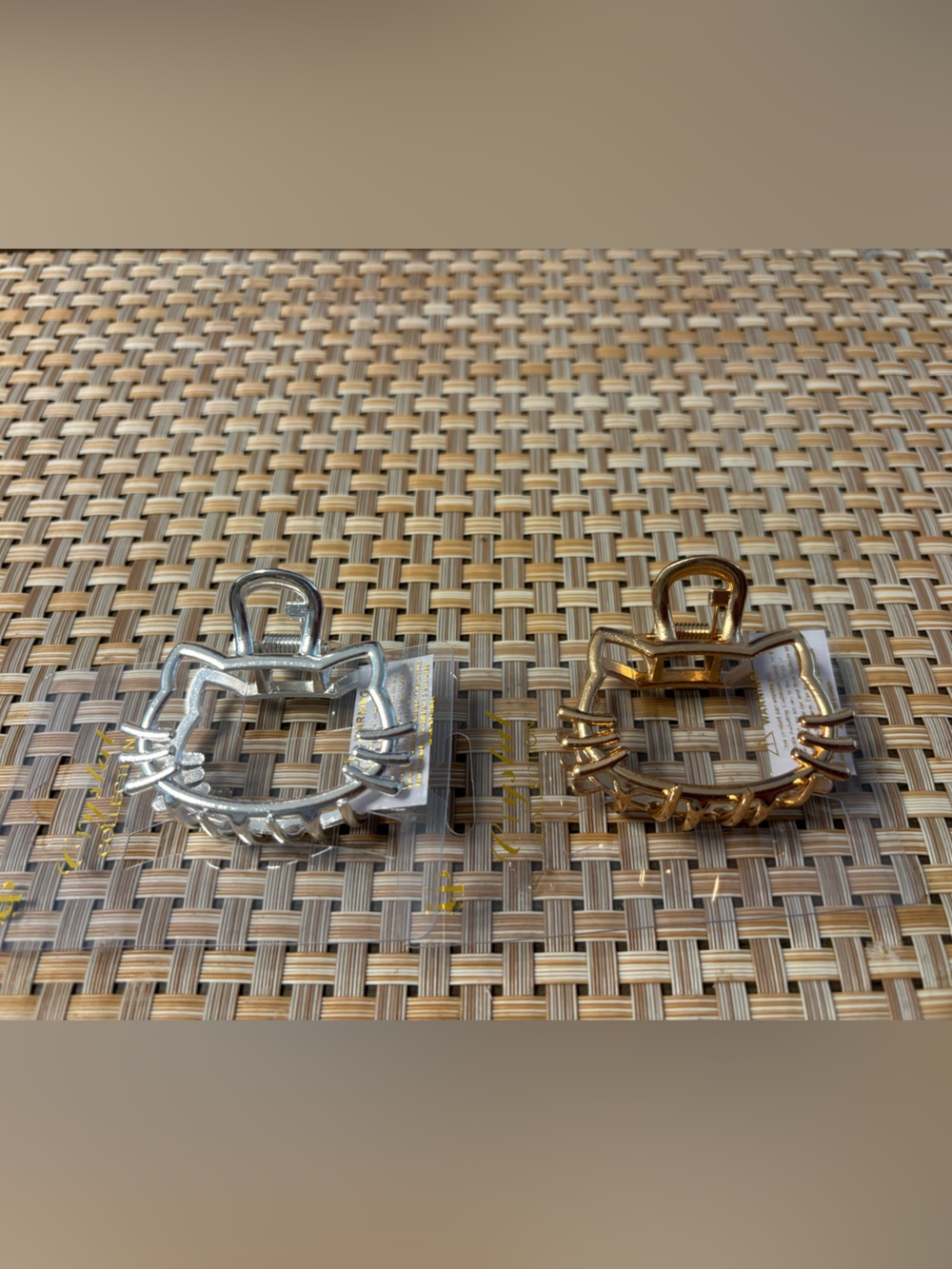 Hello Kitty Silver and Gold Metal Hair Claw Clips